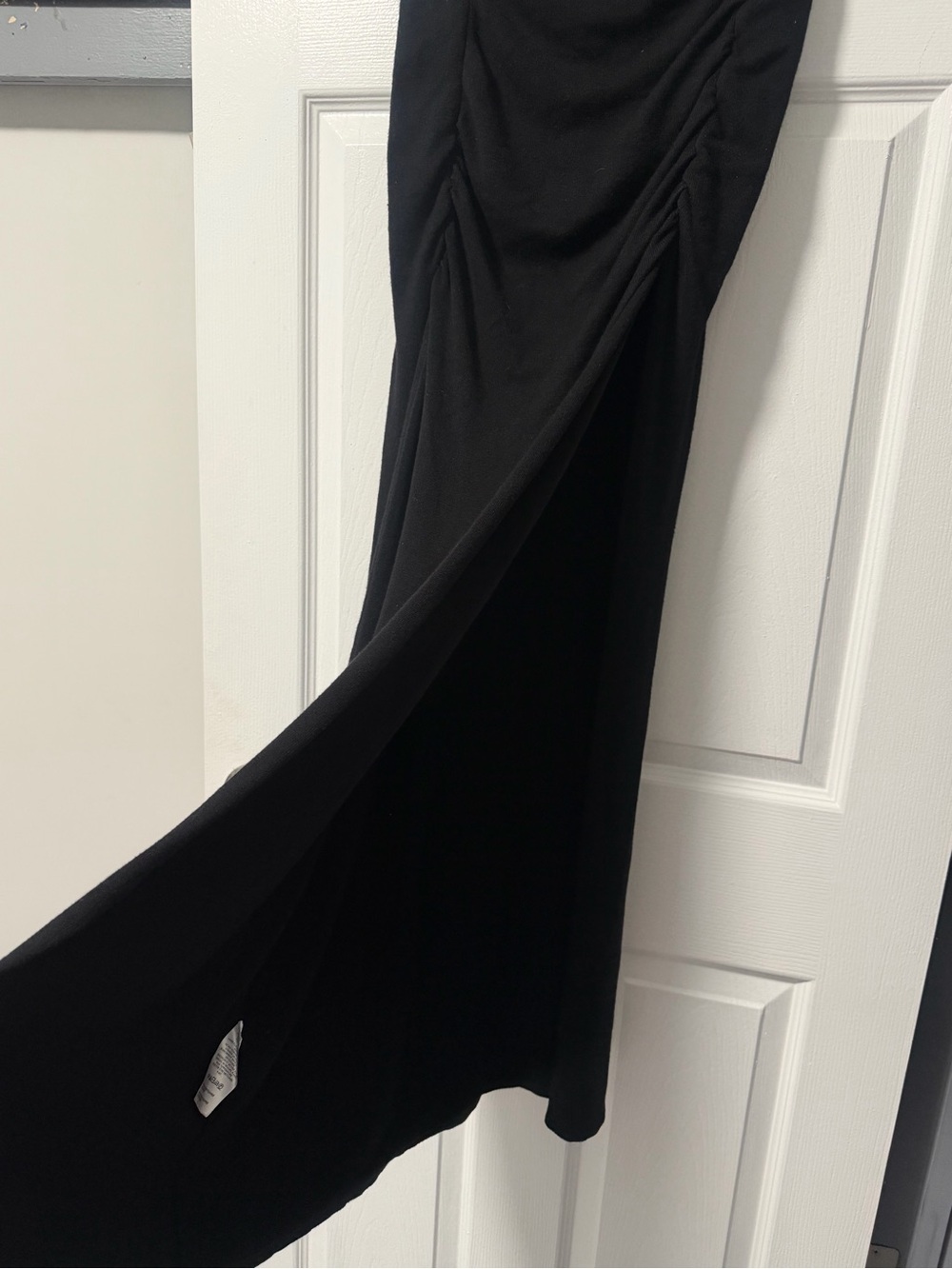 Free People Black Ruched Side Slit Maxi Skirt Stretch Size L NWOT - Picture 8 of 12